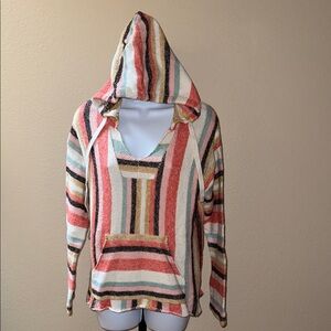 Rip Curl Wave Shapers Striped V-Neck Hooded Poncho Sweater Women’s Size M